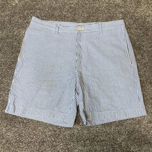 Vinyard Vines Shorts Mens 34 Seeksucker Chino Flat Front 7" Inseam Striped Blue
